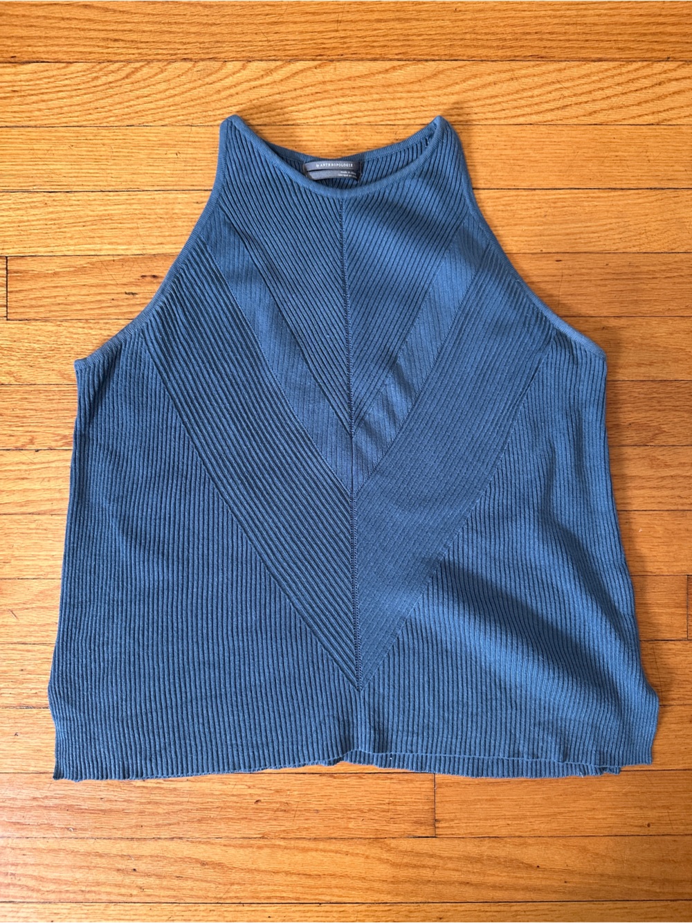 Anthropologie Slate Blue Ribbed Chevron Knit Tank